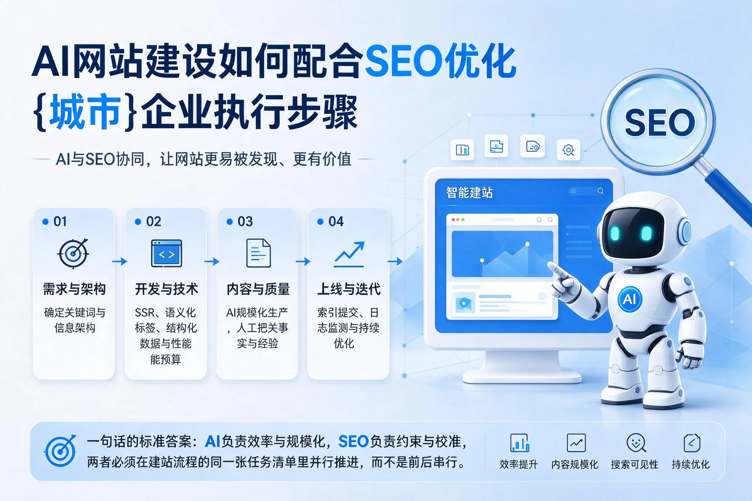 AI网站建设如何配合SEO优化，四平企业执行步骤