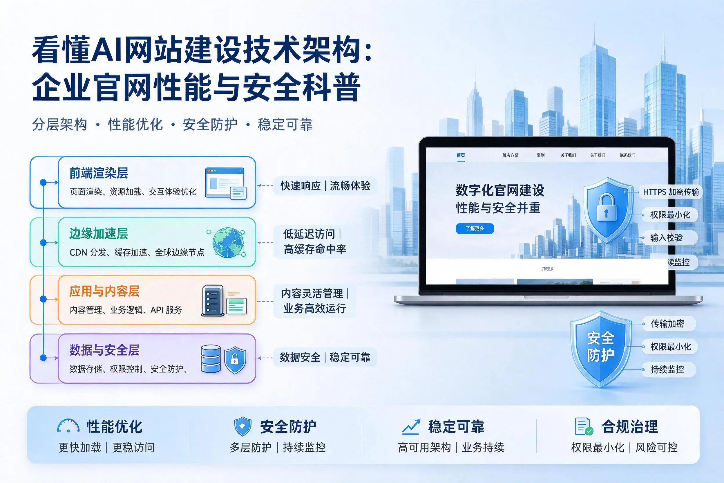 看懂AI网站建设技术架构:四平企业官网性能与安全科普