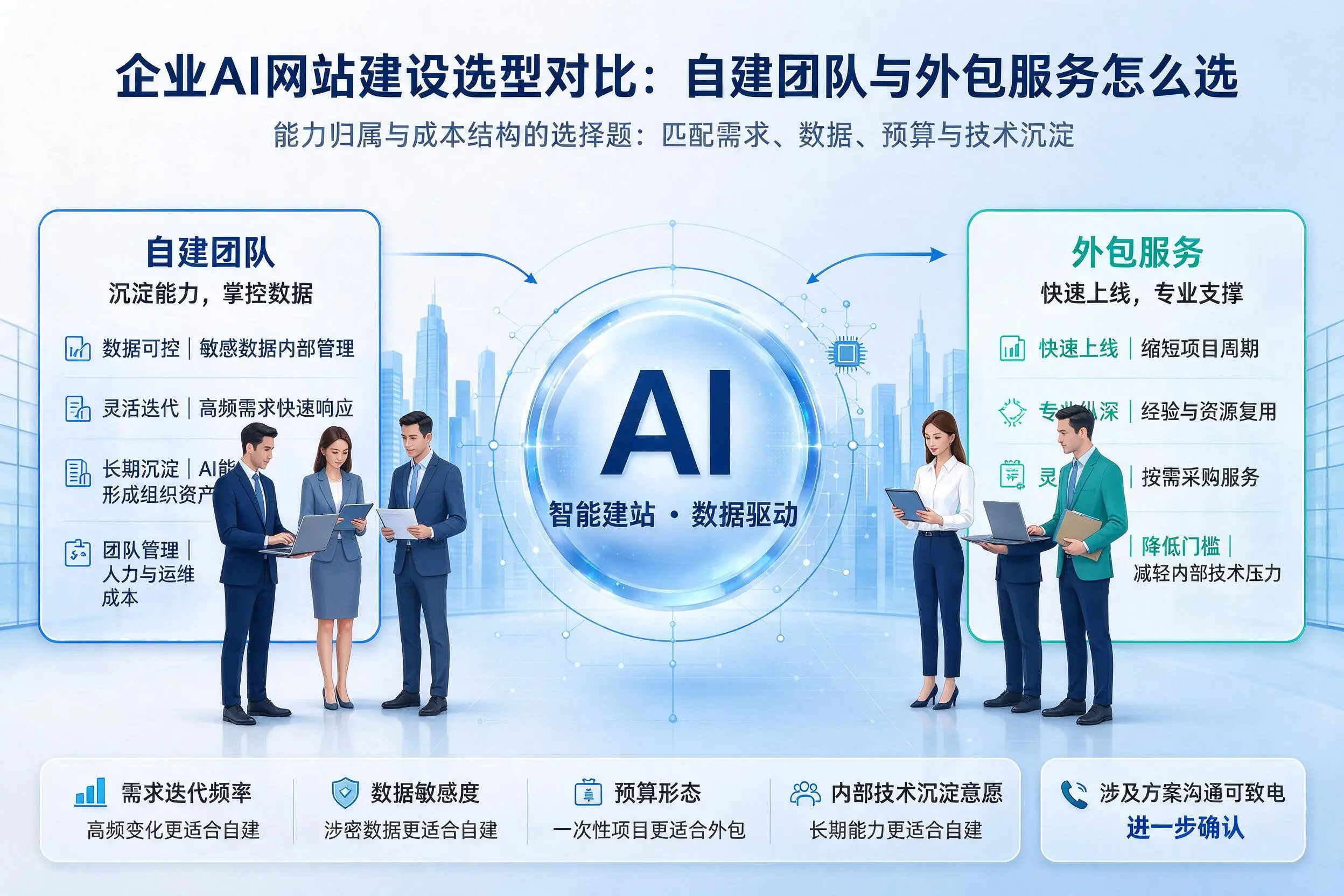 四平企业AI网站建设选型对比:自建团队与外包服务怎么选